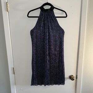 Elegant Black and Blue Halter Dress